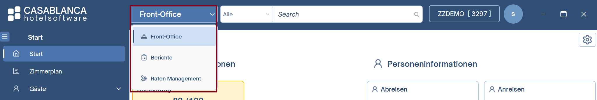 CASABLANCA Hauptmenü Navigation