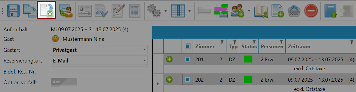 Meldewesen/Gruppennamen aus der Reservierungsmaske öffnen