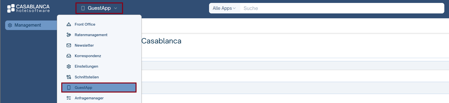Menü Gäste-App Menü Gäste-App