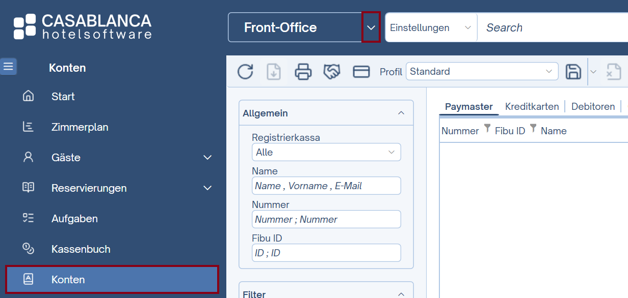 Hauptmenü -> Konten Hauptmenü -> Konten
