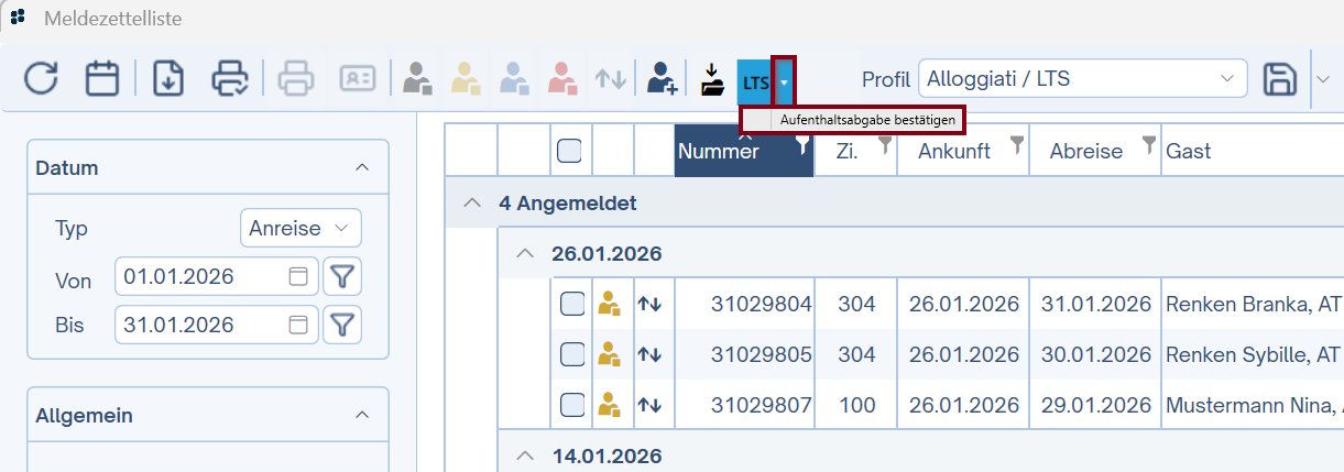 Aufenthaltsabgabe bestätigen