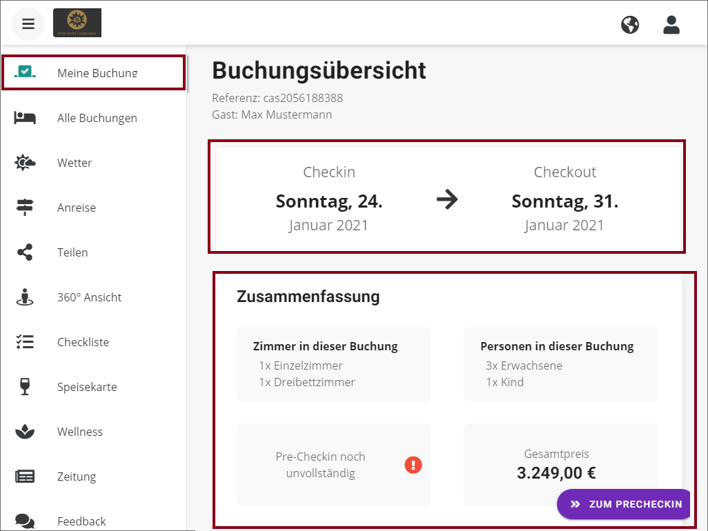 Meine Buchung - Buchungsübersicht