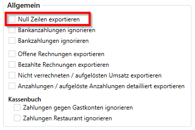 Null Zeilen exportieren