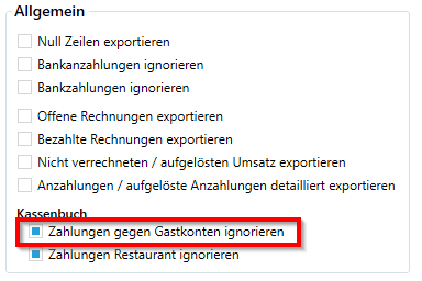 Zahlungen gegen Gastkonten ignorieren