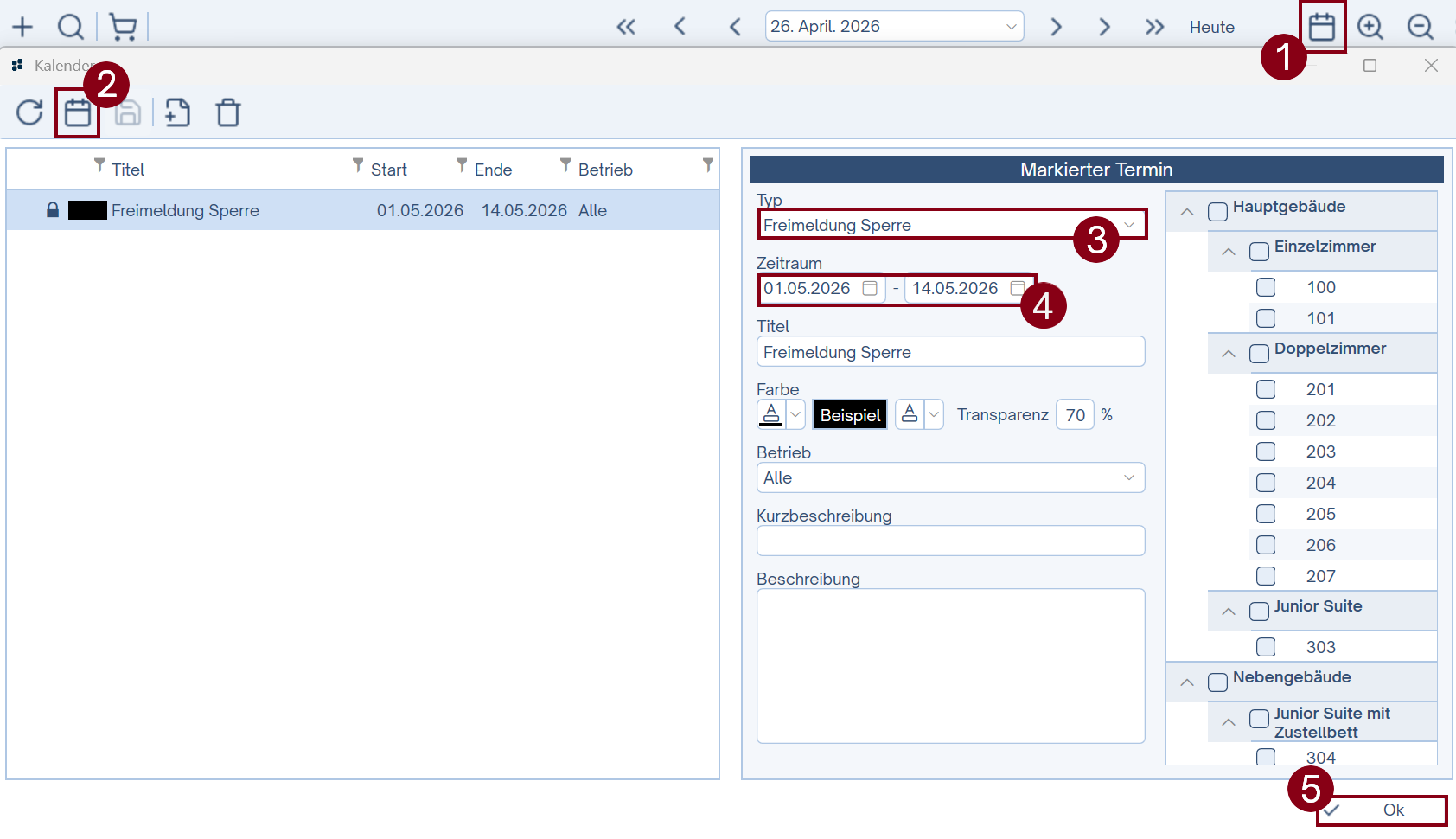 Freimeldung Sperre setzen