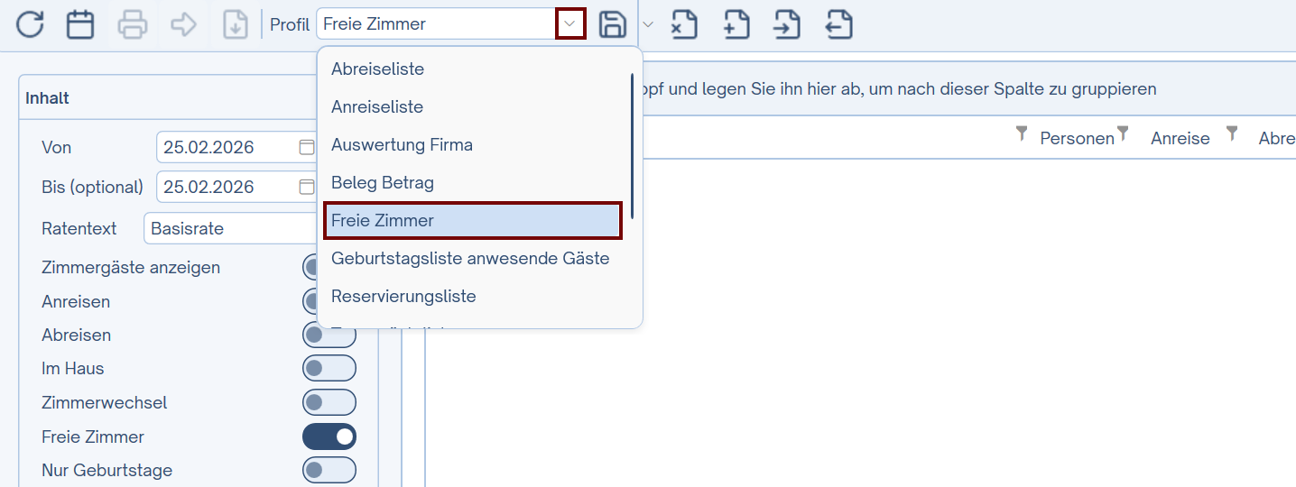 Neues Profil Auswahl