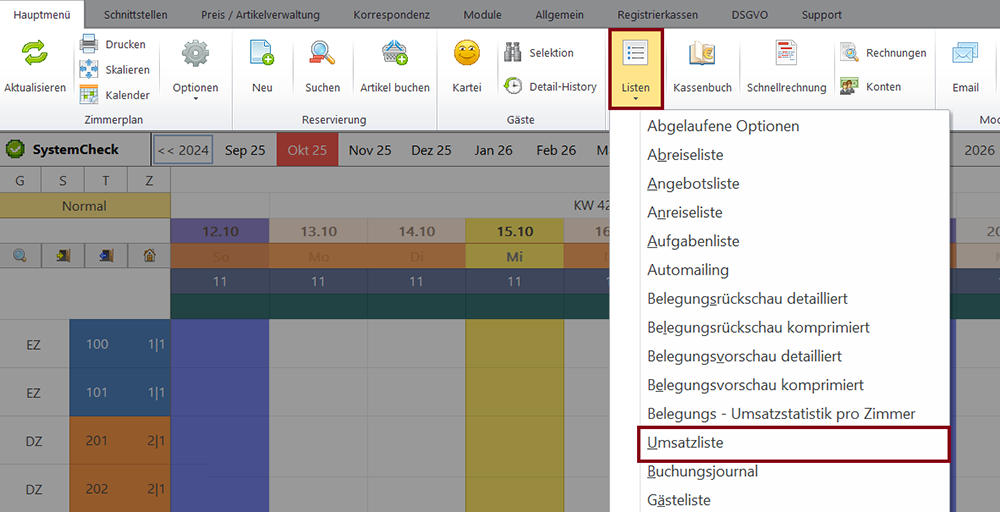Listen -&gt; Umsatzliste
