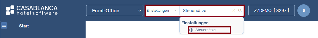 Steuersätze öffnen