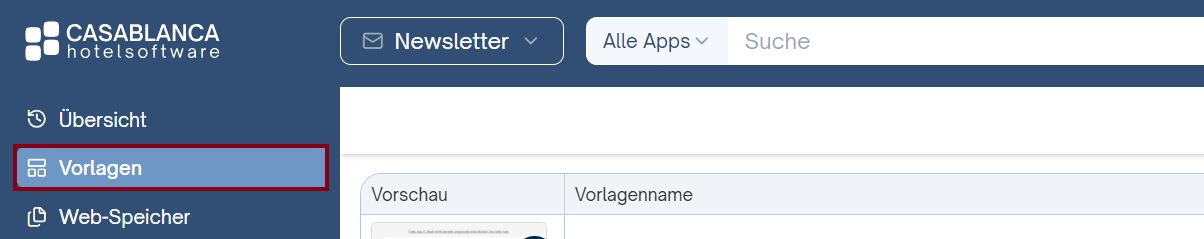 Menüpunkt Vorlagen