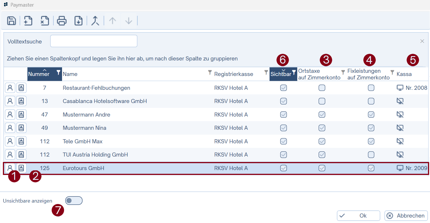Übersicht Optionen Paymaster