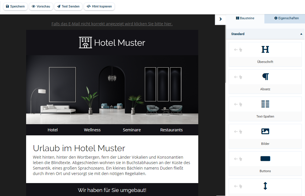 Editor Vorschau der Vorlage