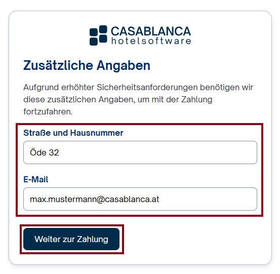 Formular "Zusätzliche Angaben Payment Gateway