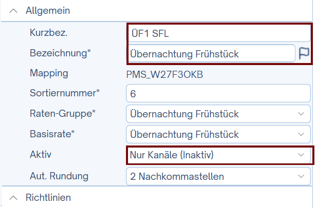 Basis Rate - Einstellungen