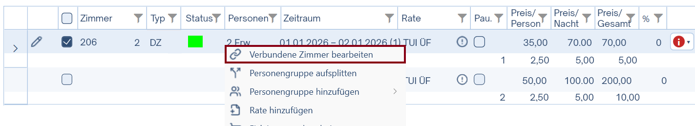 Verbundene Zimmer bearbeiten