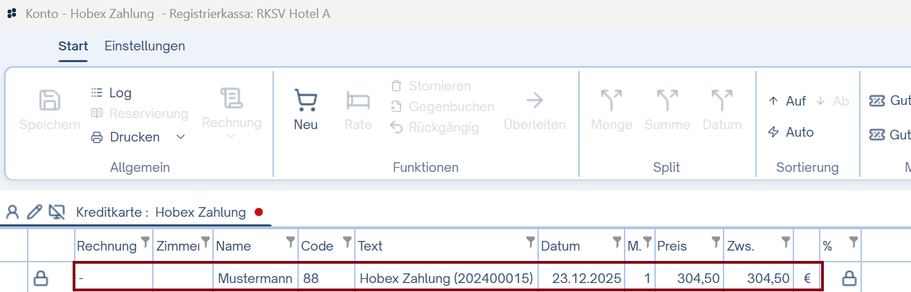 Hobex Zahlung Gegenkonto