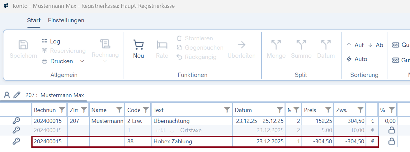 Zahlung auf dem Gastkonto