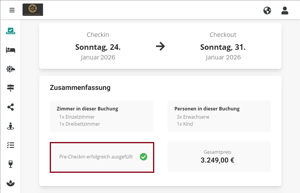 Pre-Checkin erfolgreich ausgefüllt