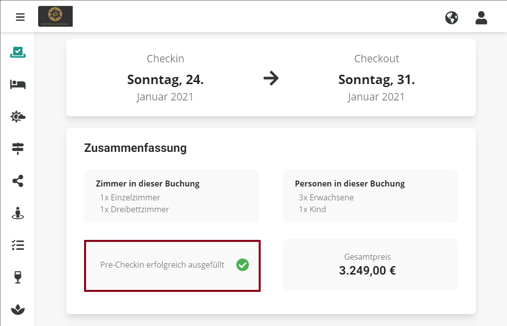 Pre-Checkin erfolgreich ausgefüllt