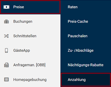 Preise &gt; Anzahlung