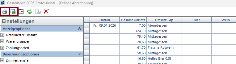 Exportieren-/Drucken Point of Sales