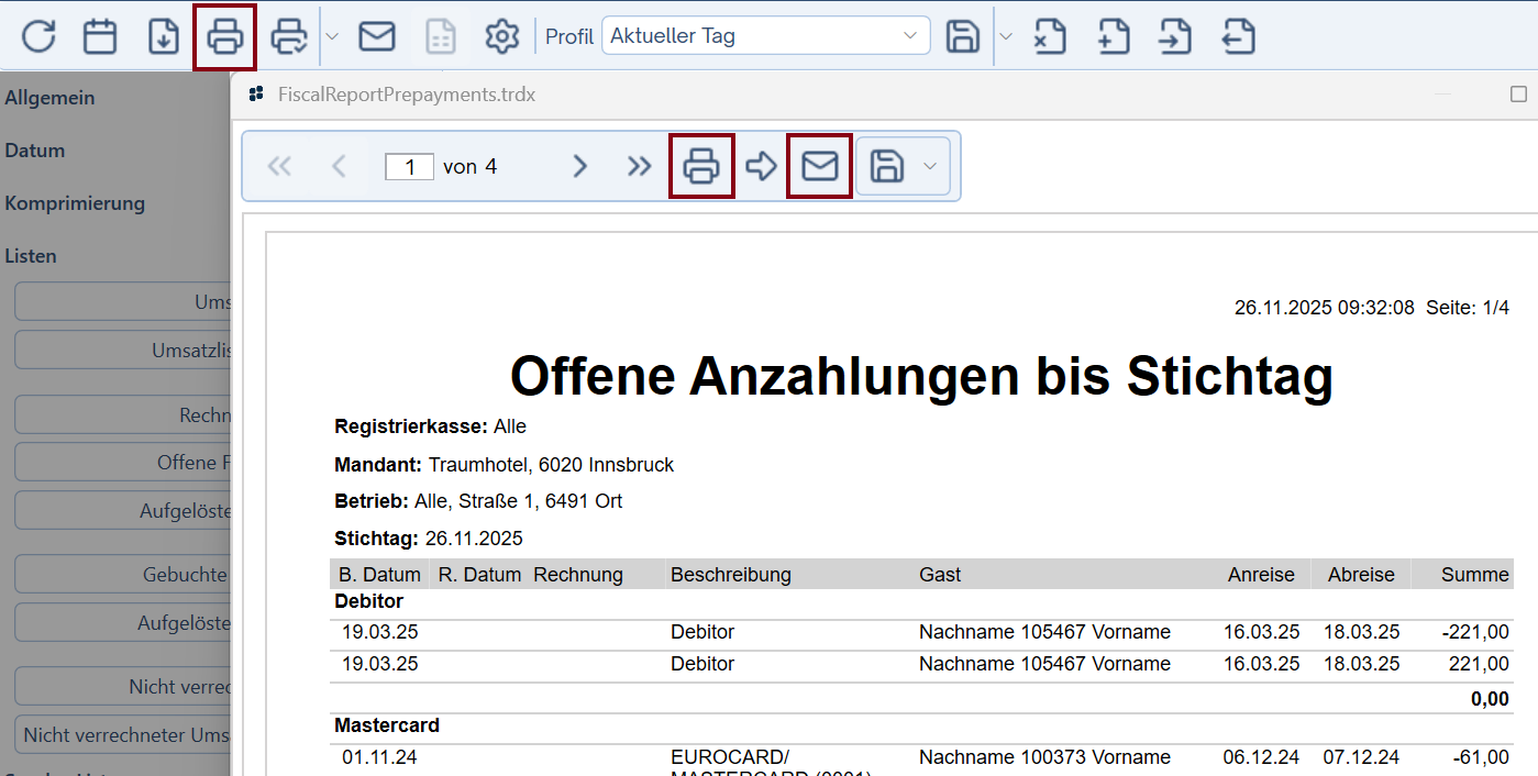 Liste drucken oder senden