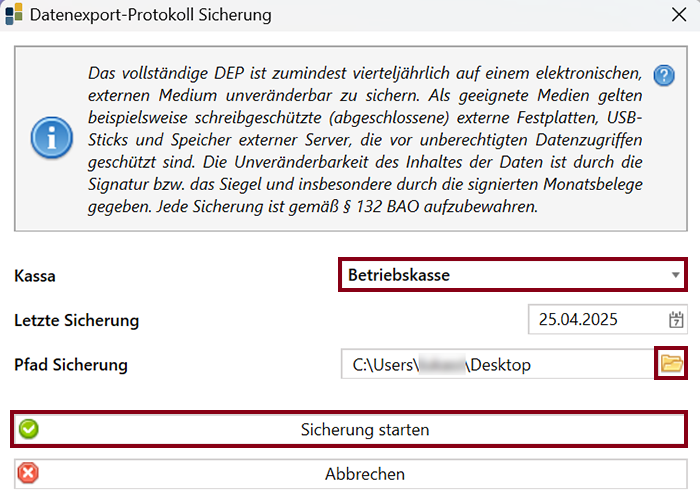 Sicherung erstellen