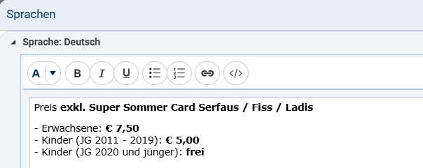 Ratenbeschreibung Text
