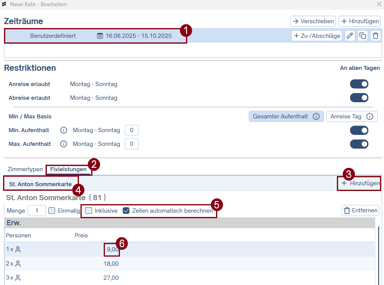 St. Anton Sommerkarte als Fixleistung hinterlegen