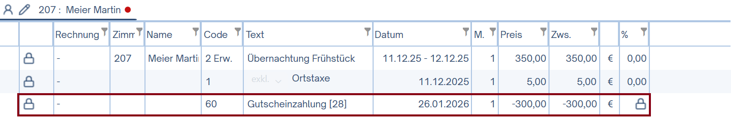 Gutschein auf dem Konto eingelöst