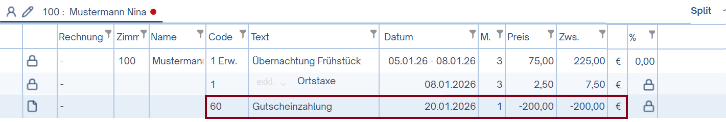 Gutschein auf dem Konto eingelöst