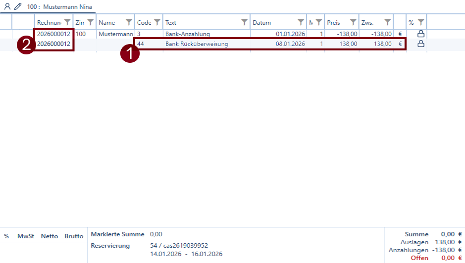 Rückerstattung verbuchen und Rechnung erstellen