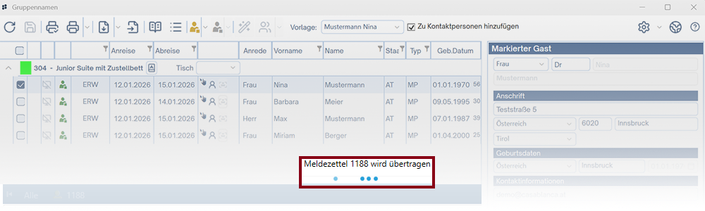 Anmeldung - Daten werden übermittelt