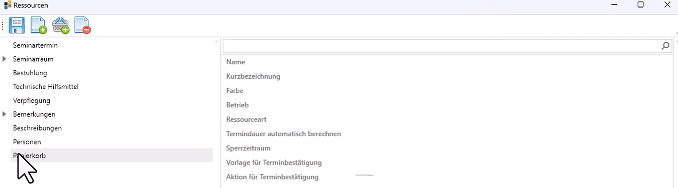 Reihenfolge anpassen Ressourcenverwaltung