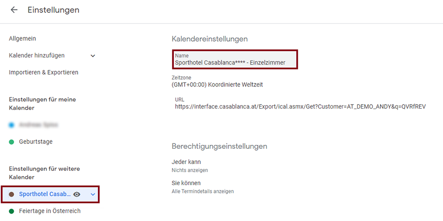 Kalender hinzugefügt - Name ändern