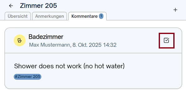 Raumübersicht mit Bericht