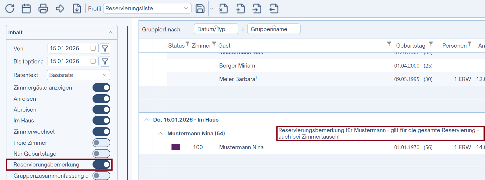 Reservierungsbemerkung