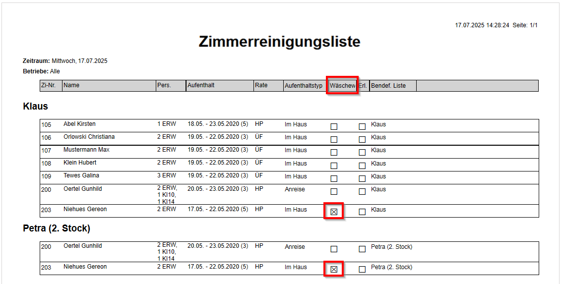 Ausdruck mit Wäschewechsel