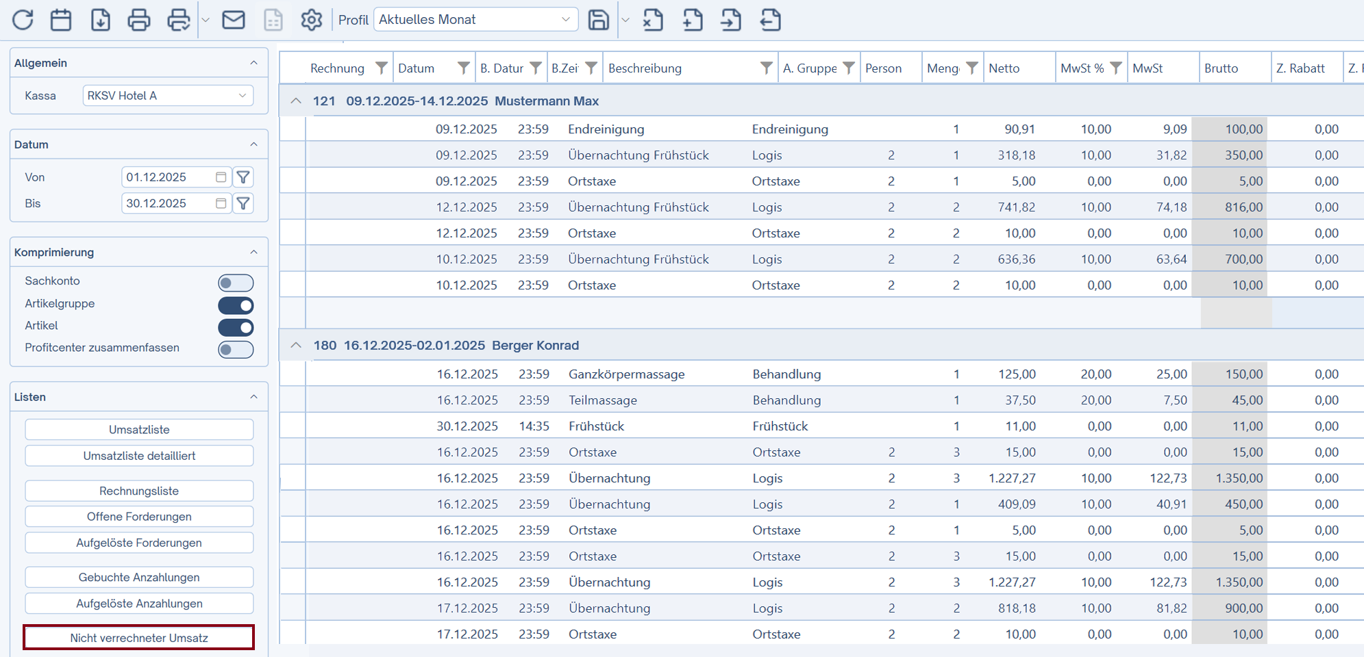 Nicht verrechneter Umsatz