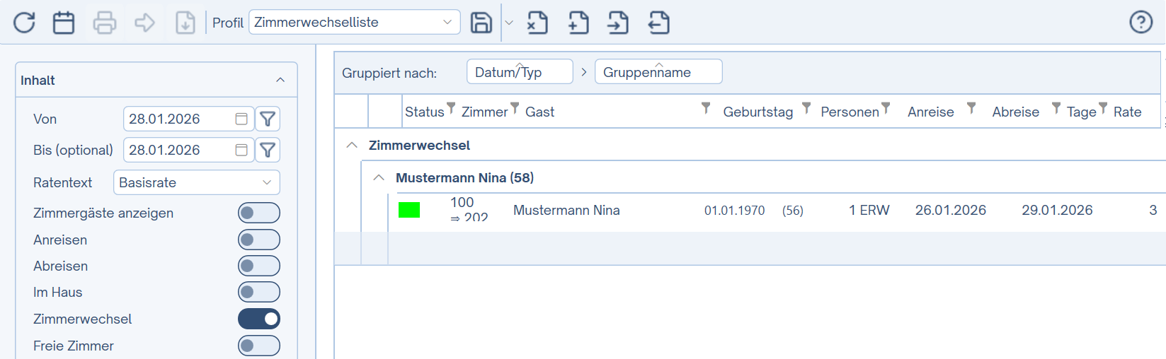 Zimmerwechselliste
