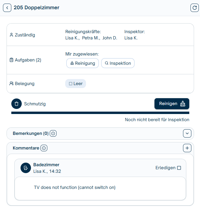 Raumübersicht mit Bericht