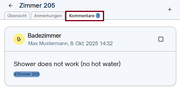 Raumübersicht mit Bericht