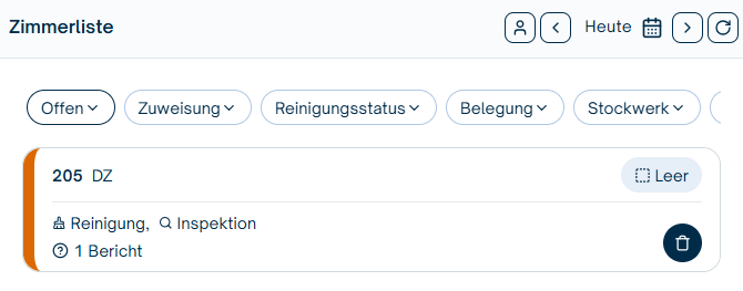 Zimmerliste mit Berichten