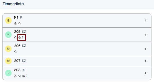 Zimmerliste mit Berichten