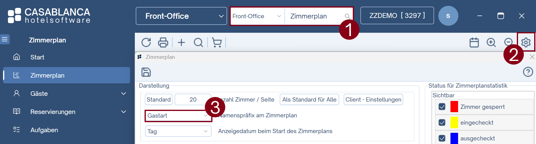 Zimmerplaneinstellungen