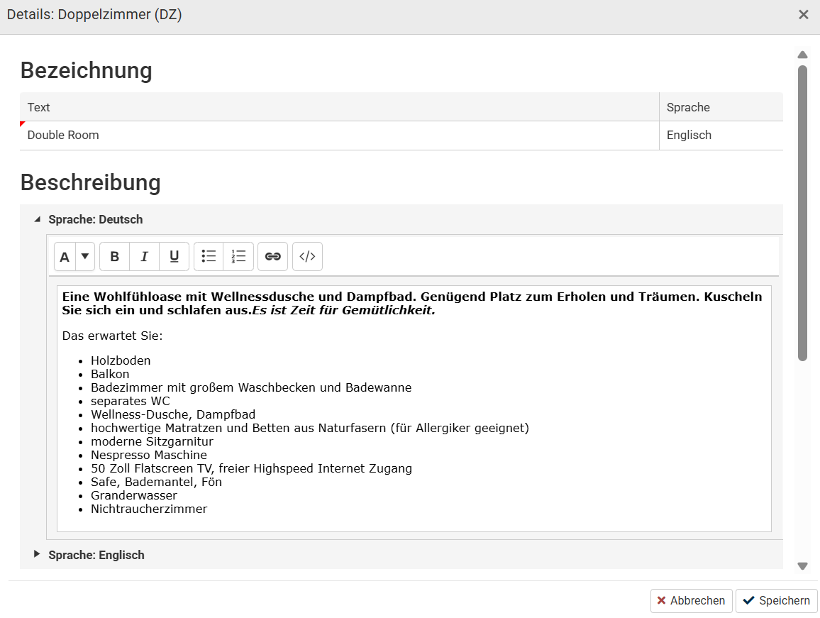 Beschreibung hinterlegen