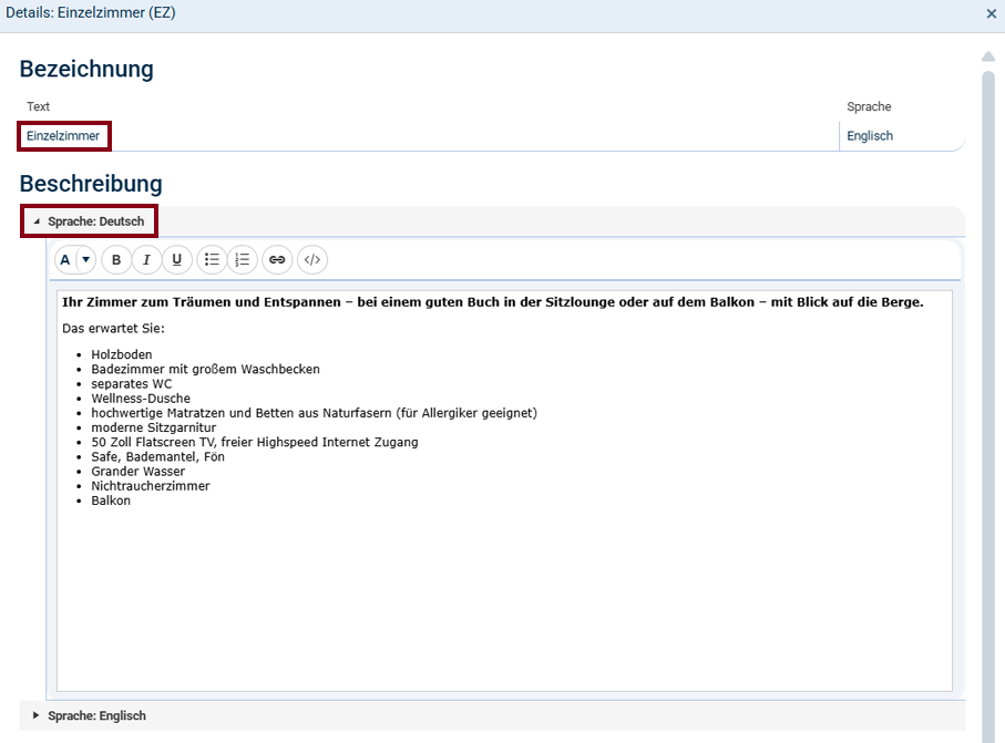 Beschreibung hinterlegen