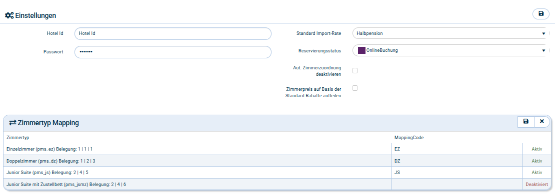 Zimmertyp Mapping Zimmertyp Mapping