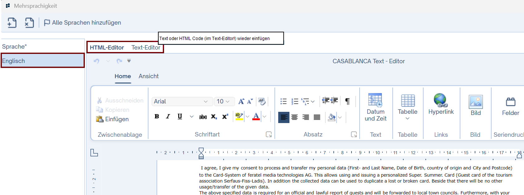 Neuen Text speichern