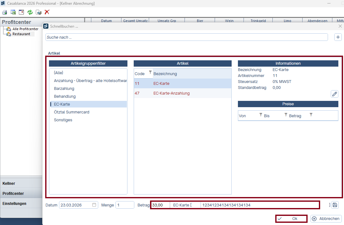 Schnellbuchen Point of Sales