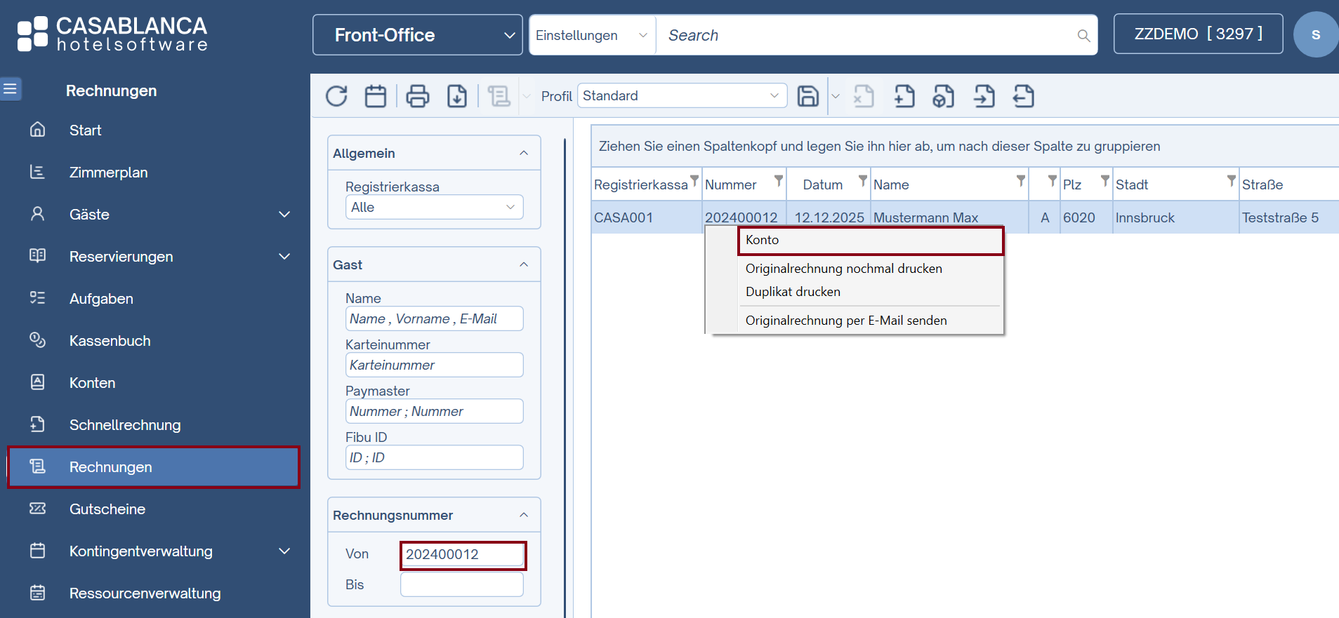 Offene Rechnung suchen
